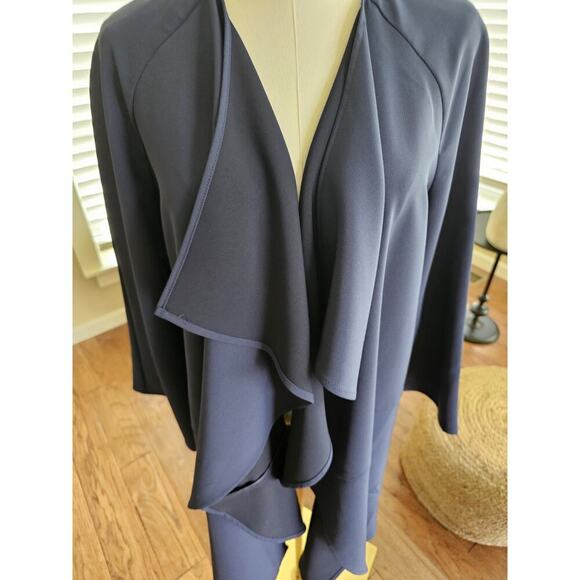 H By Halston Waterfall Caridigan Jacket Women's Size 0 Navy Blue Bell Sleeves - Picture 2 of 9